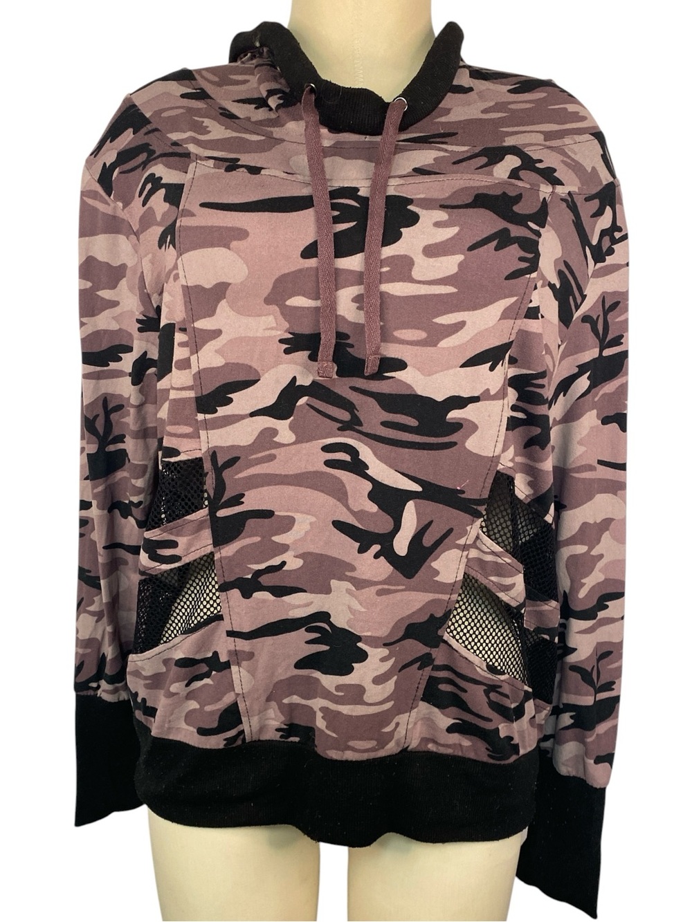 Hot Kiss Camo Hooded Sweater with Mesh Accents Women’s XL